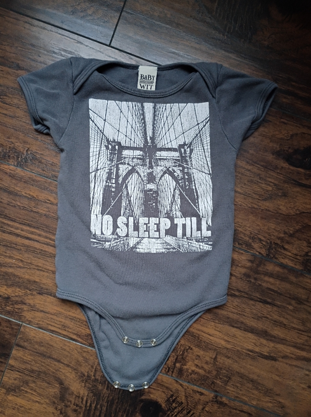 Baby WIT Gray Graphic One-Piece Bodysuit - 'No Sleep Till'